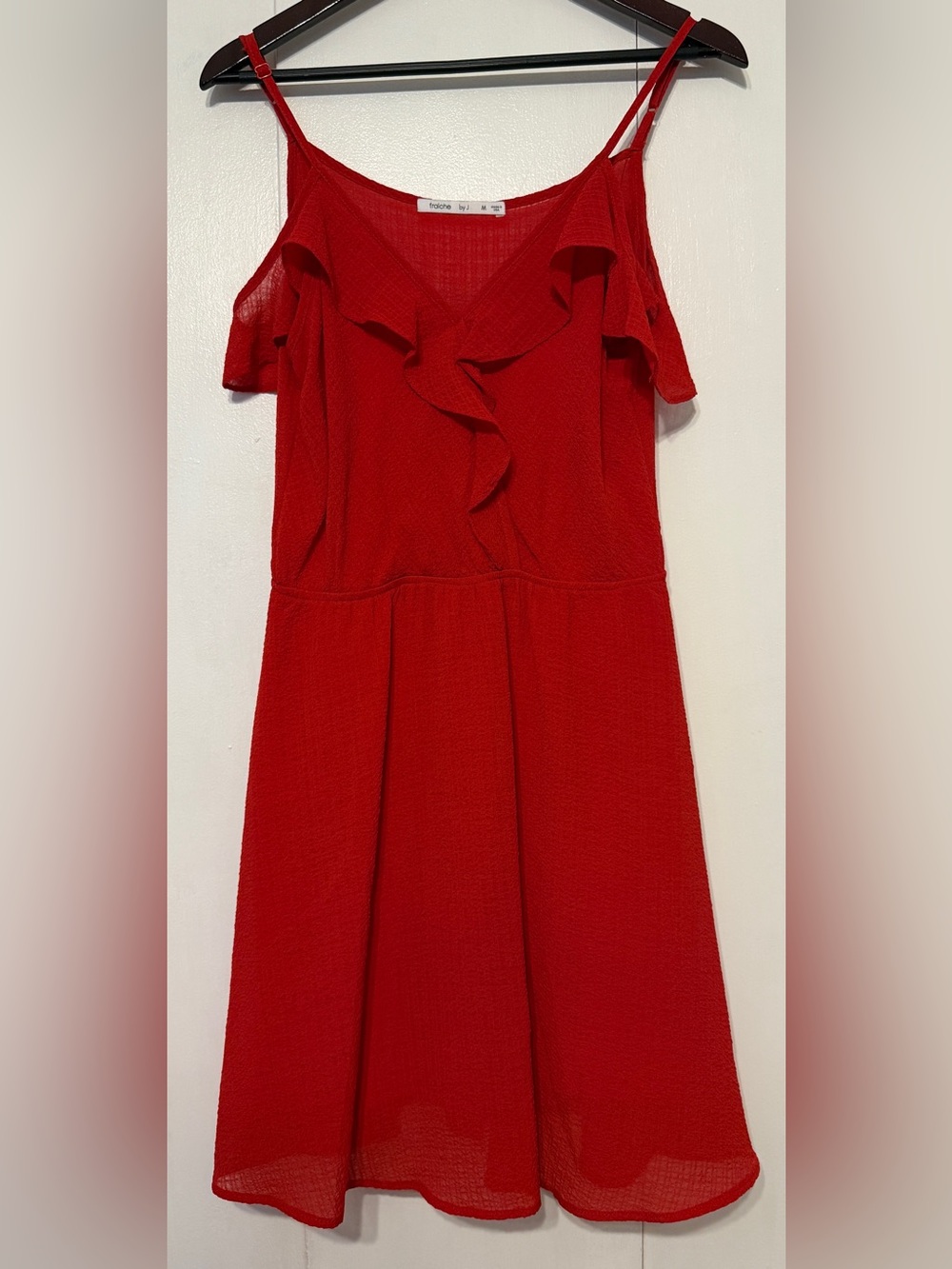 Fraiche by J Red Cold Shoulder Ruffle Mini Dress Size Medium